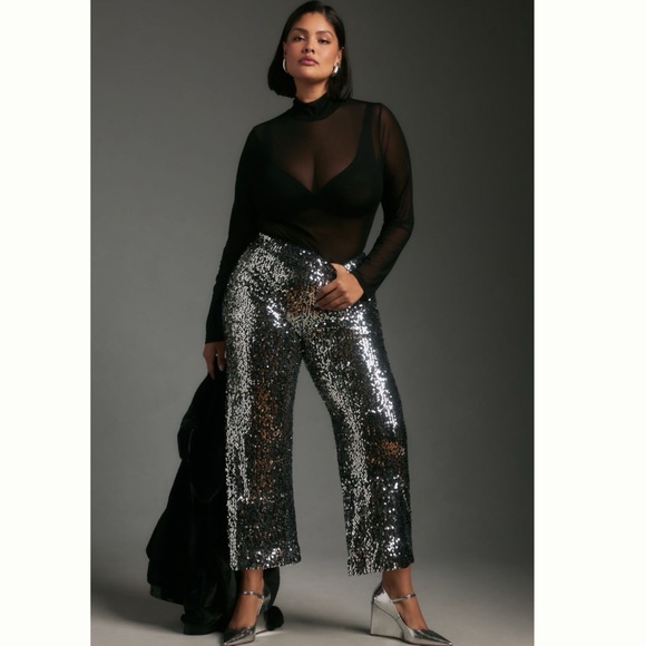 NWT The Colette Cropped Wide-Leg Sequin Pants - Picture 4 of 15